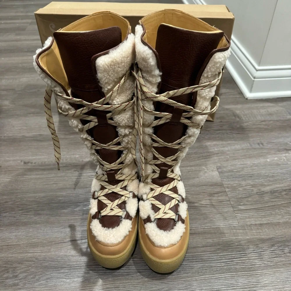 Free People Wilder Mukluk Vintage Tan Lace Up Suede Leather Talk Boots